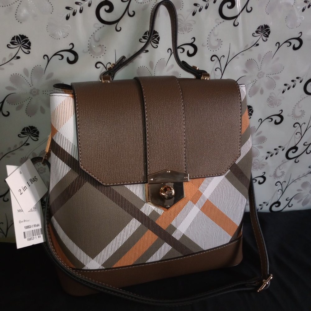 AR New York 2 in 1 Khaki Bag (Arm & Back Strap) Vegan Leather